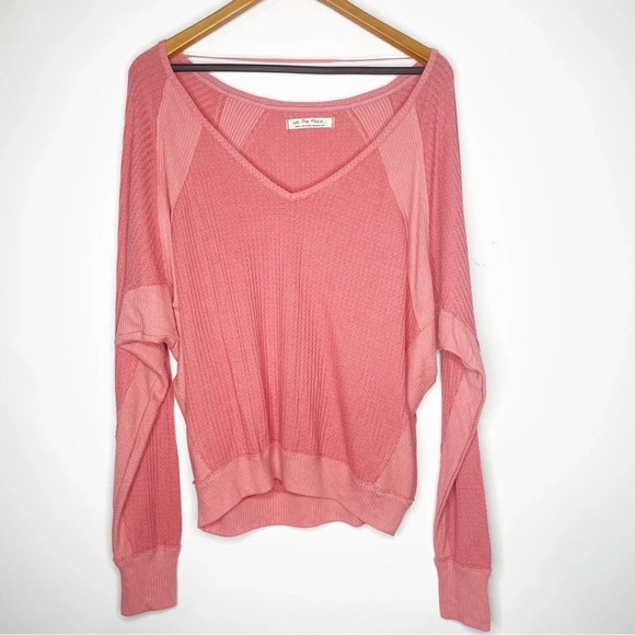 We The Free Santa Clara Oversized Coral Pink V-neck Size Small - Picture 1 of 5